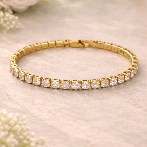 Halo & Grace Jewelry - 14k gold tennis bracelet with brilliant cut stones